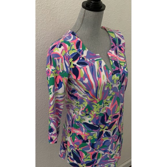 Lilly Pulitzer Justina Having A Blast Tunic Top XS Stretchy Floral RARE HTF - Picture 6 of 11